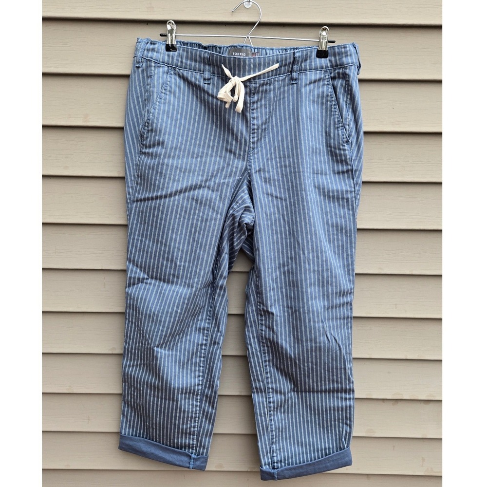 Torrid Blue White Stripe Drawstring Pants Plus Size 1R Regular Cuffed Hem